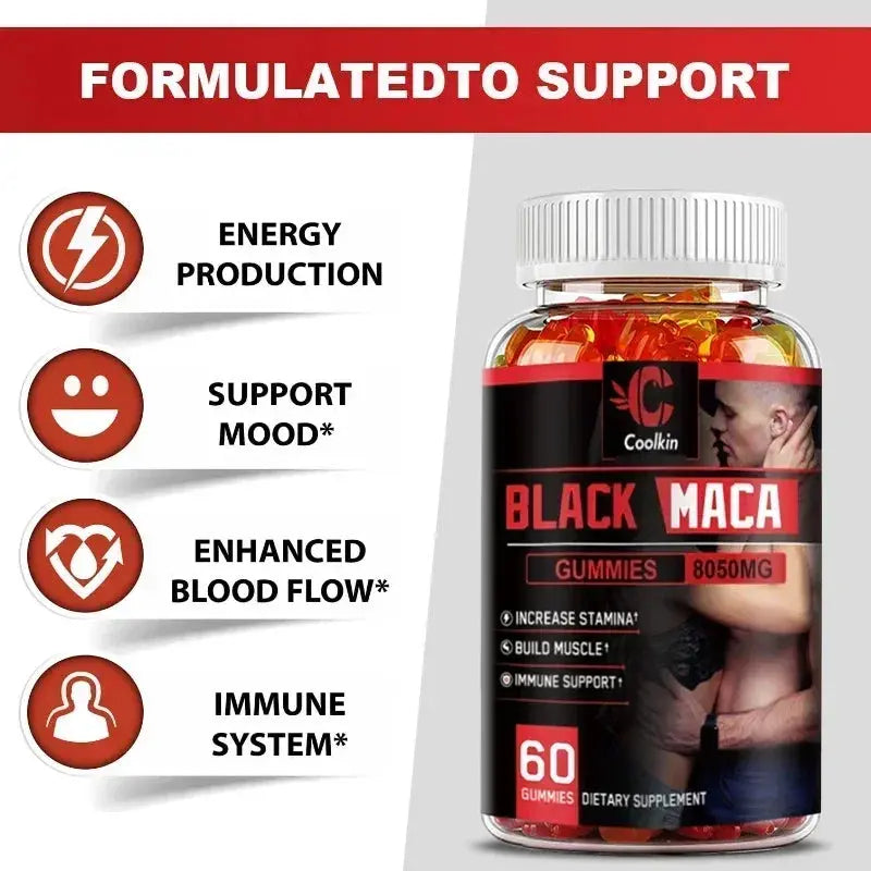 Black Maca Gummies - Performance and Mood Supplement, Supports Natural Health, Muscle Growth, Energy - 60 Gummies Roksy