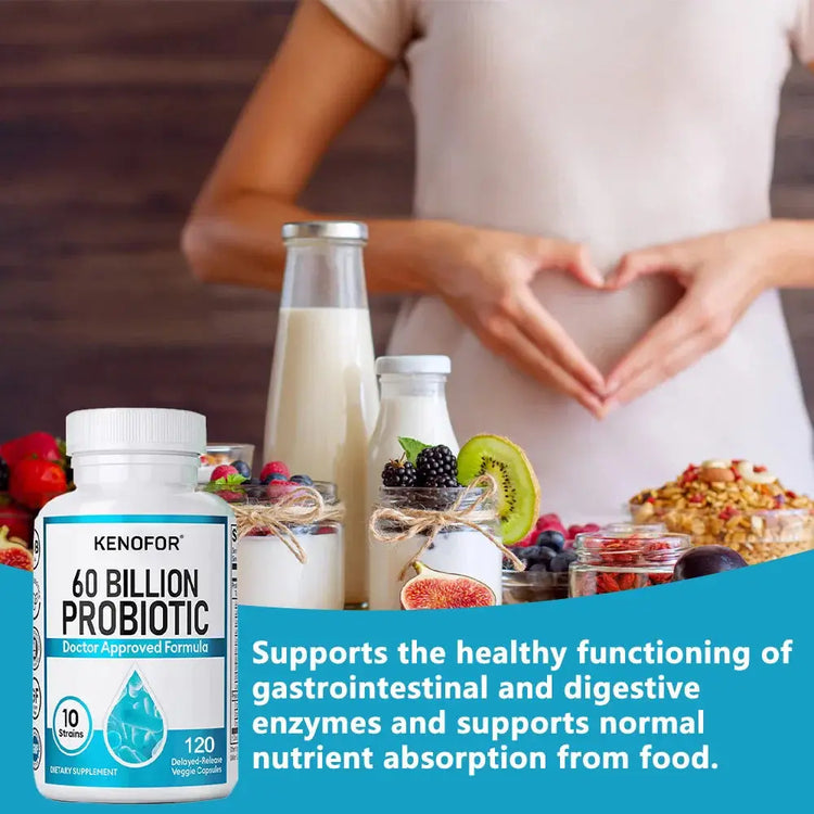 Probiotics 60 Billion CFU - 10 Strains+Organic Prebiotics - Immune, Digestive & Gut Health, Supports Gas, Bloating, 120 Capsules Roksy