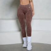 V-Back Scrunch  Acid Wash Butt Denim Yoga Leggings THRIXINE