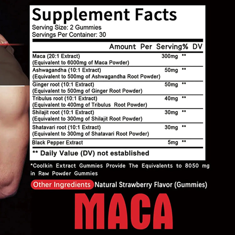Black Maca Gummies - Performance and Mood Supplement, Supports Natural Health, Muscle Growth, Energy - 60 Gummies Roksy