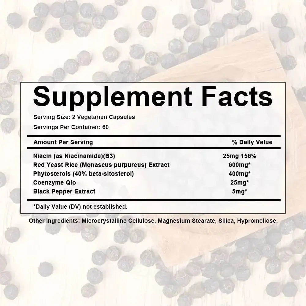Niacinamide, Red Yeast Rice, Black Pepper Extract, Cholesterol Cleanser - Helps Lower Cholesterol Levels, 120 Capsules Roksy