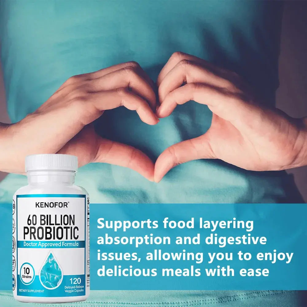 Probiotics 60 Billion CFU - 10 Strains+Organic Prebiotics - Immune, Digestive & Gut Health, Supports Gas, Bloating, 120 Capsules Roksy