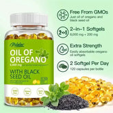 Oregano Oil Softgels - with Oregano & Black Seed Oil, for Digestion, Relieves Bloating, Boosts Immune, Antioxidant - 120pcs Roksy