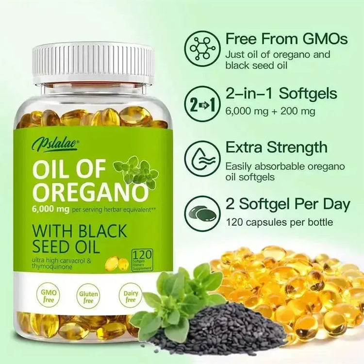 Oregano Oil Softgels - with Oregano & Black Seed Oil, for Digestion, Relieves Bloating, Boosts Immune, Antioxidant - 120pcs Roksy