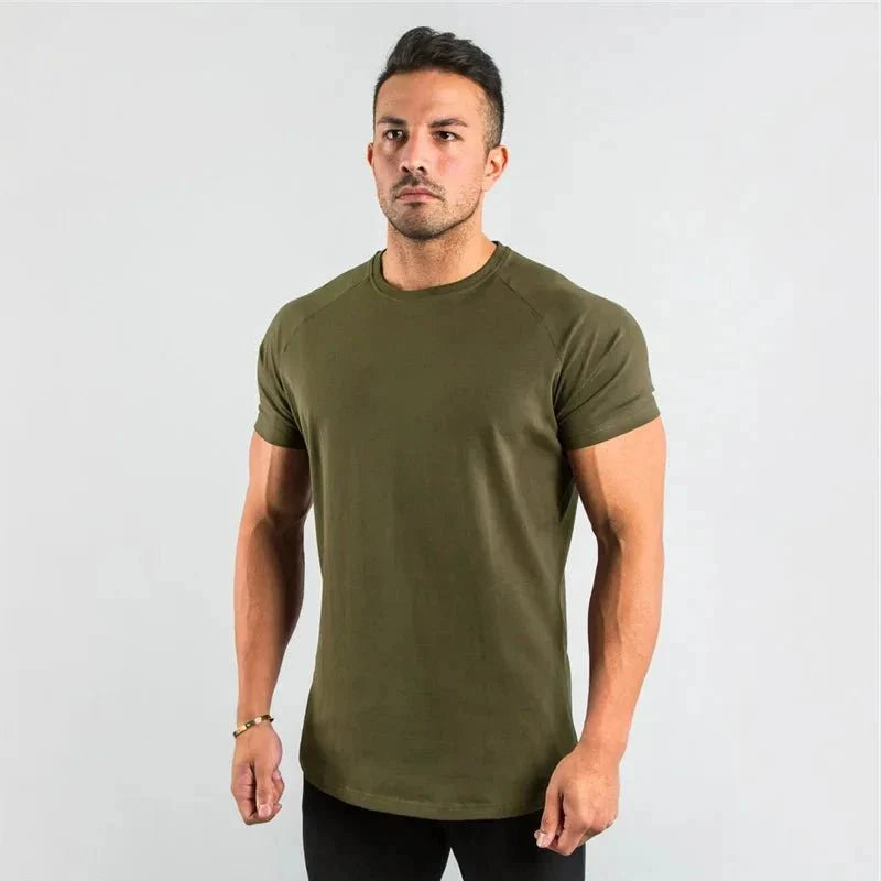 T Shirt Men Casual Short Sleeve Muscle Joggers Bodybuilding Tshirt Male Gym Fitness Tops Tee Streetwear Slim Fit Summer T-shirt MANDOTOS