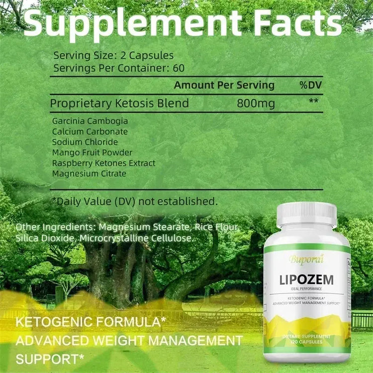 Natural Lipozem - Appetite Suppressant, Fat Burner,Relieves Bloating and Constipation, Improves Metabolism - 120 Capsules Roksy
