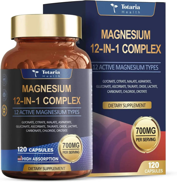 Magnesium Complex 700mg 12 in 1 Magnesium Supplement with Glycinate Citrate Malate Oxide Taurate Aspartate Orotate Magnesium Roksy