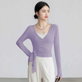 Slim-Fit Long-Sleeve Yoga Top with Straps THRIXINE