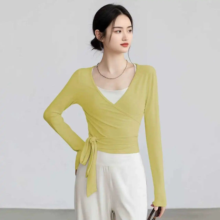 Slim-Fit Long-Sleeve Yoga Top with Straps THRIXINE