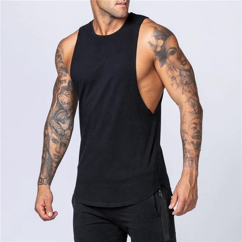 Men's Gym Clothing Summer Fitness Cotton Tank Top Men Jogging Bodybuilding Sleeveless Shirt Breathable O-Neck Casual Muscle Vest MANDOTOS