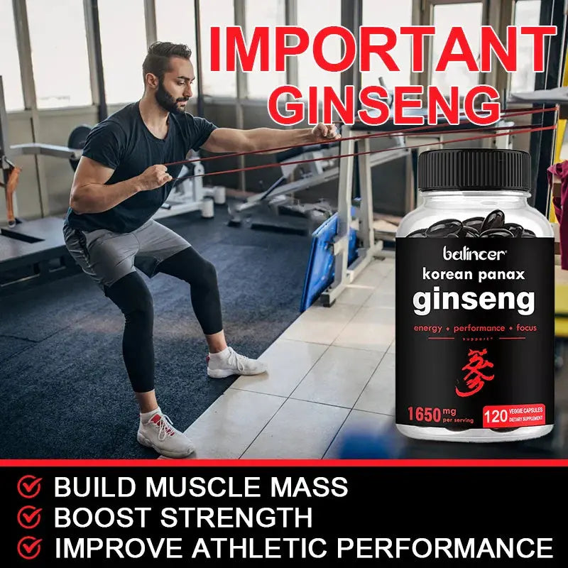 Korean Red Ginseng, Ginsenoside Extract, Energy Supplement, Supports Energy, Focus, Stamina, 120 Capsules Roksy