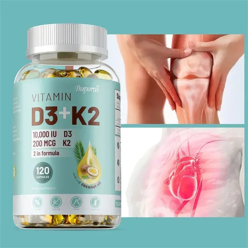 VITAMIN D3&K2 - Natural Ingredient Calcium, Bone, Teeth, Joint & Skin, Immune Support Supplement - 120 Capsules Roksy