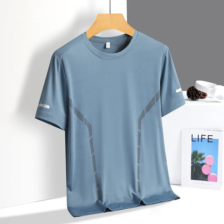 Running T-shirt Men Summer Ice Silk Thin Top Reflective Printing Quick Dry Short Sleeve Breathable Fitness Sports T-shirt 5XL Pi-Mart