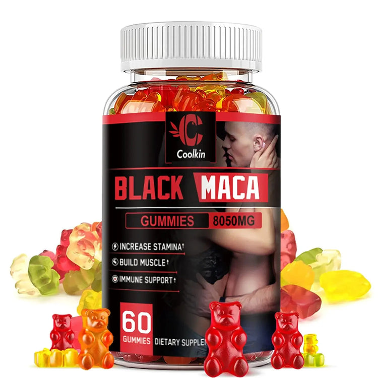 Black Maca Gummies - Performance and Mood Supplement, Supports Natural Health, Muscle Growth, Energy - 60 Gummies Roksy