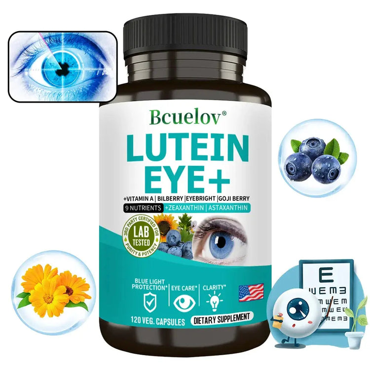 Lutein Eye + Vitamins - 9 in 1 Zeaxanthin Eyebright Bilberry Supplement Retina Eye Lens Healthy Night Vision Roksy