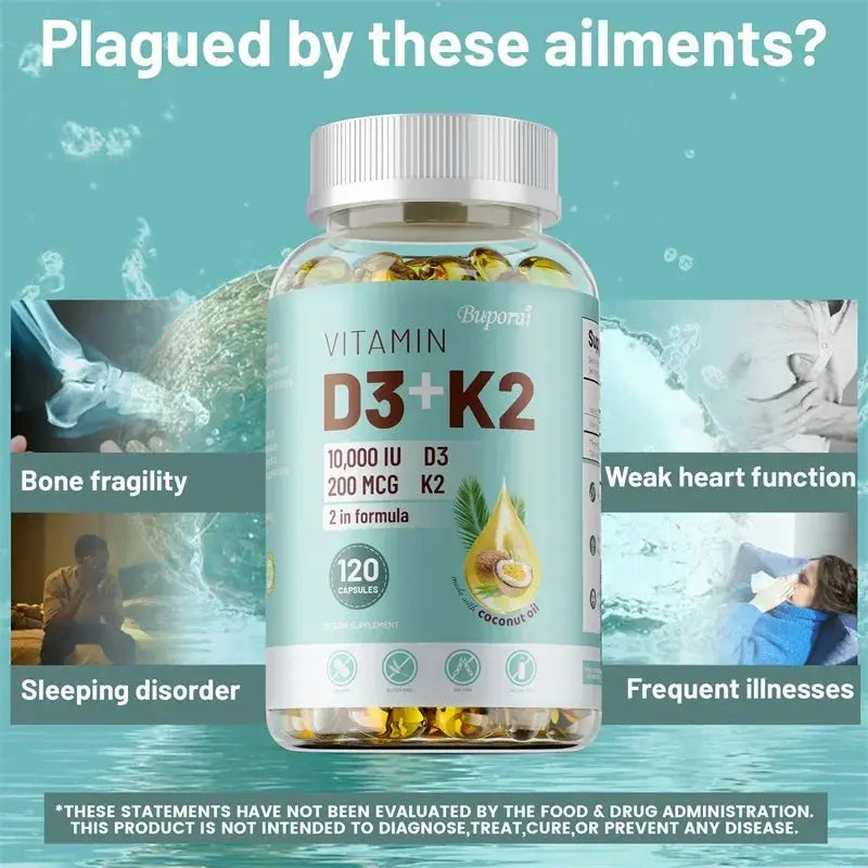 VITAMIN D3&K2 - Natural Ingredient Calcium, Bone, Teeth, Joint & Skin, Immune Support Supplement - 120 Capsules Roksy