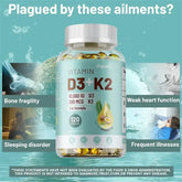 VITAMIN D3&K2 - Natural Ingredient Calcium, Bone, Teeth, Joint & Skin, Immune Support Supplement - 120 Capsules Roksy