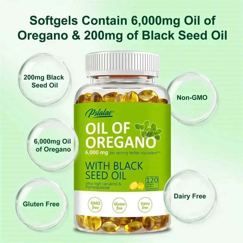 Oregano Oil Softgels - with Oregano & Black Seed Oil, for Digestion, Relieves Bloating, Boosts Immune, Antioxidant - 120pcs Roksy
