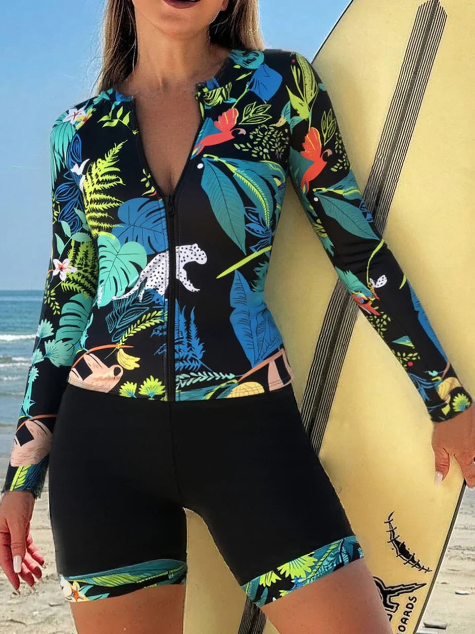 Long Sleeve Zipper Surfing Swimsuit Set THRIXINE