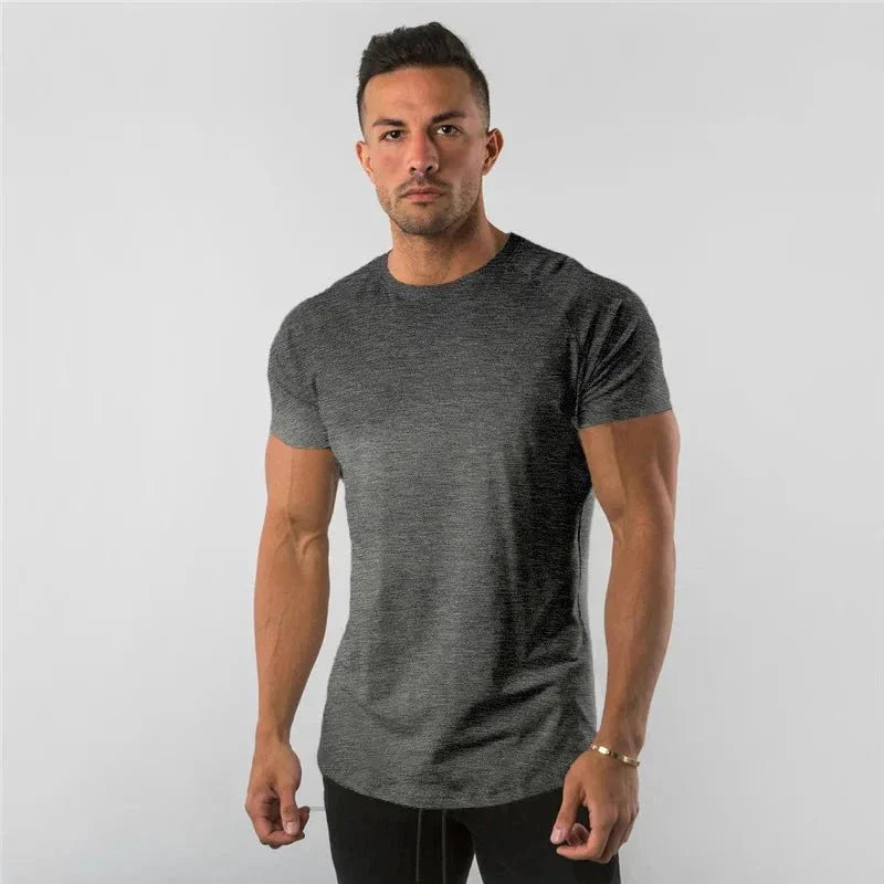 T Shirt Men Casual Short Sleeve Muscle Joggers Bodybuilding Tshirt Male Gym Fitness Tops Tee Streetwear Slim Fit Summer T-shirt MANDOTOS