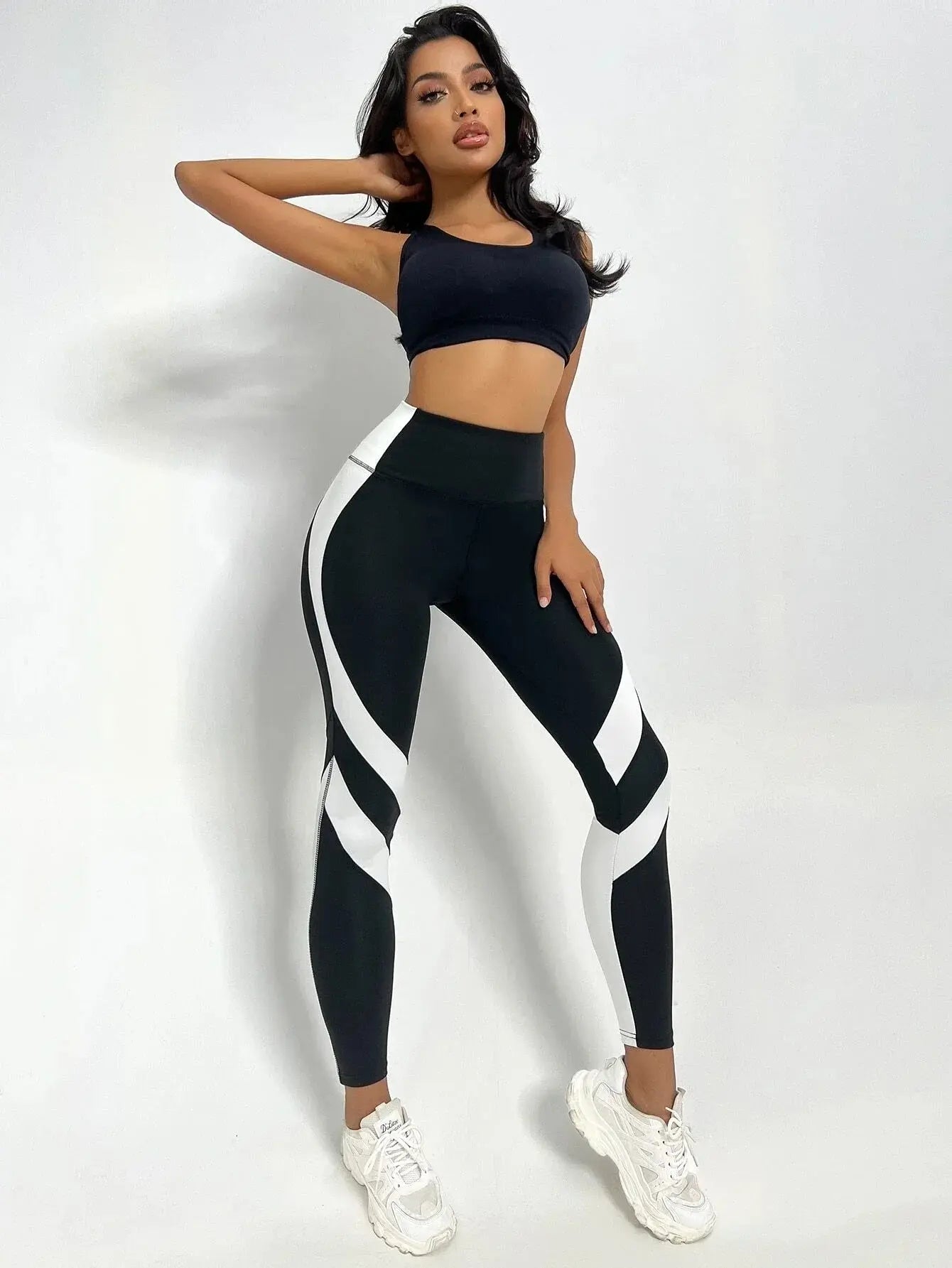 Two Tone Yoga Leggings Tummy Control Sports Tights THRIXINE