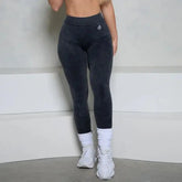 V-Back Scrunch  Acid Wash Butt Denim Yoga Leggings THRIXINE