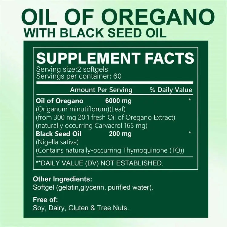 Oregano Oil Softgels - with Oregano & Black Seed Oil, for Digestion, Relieves Bloating, Boosts Immune, Antioxidant - 120pcs Roksy