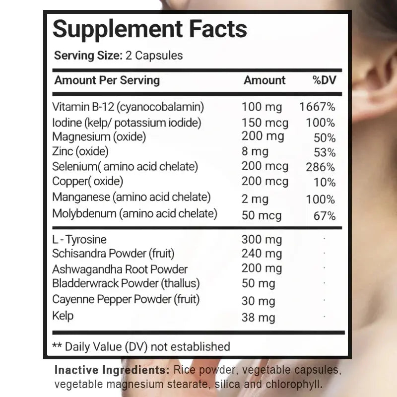Thyroid Support Supplement - Supports Thyroid Health & Metabolism - With Iodine, Zinc & Selenium, Vitamin B12, 120 Capsules Roksy