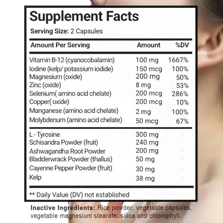 Thyroid Support Supplement - Supports Thyroid Health & Metabolism - With Iodine, Zinc & Selenium, Vitamin B12, 120 Capsules Roksy