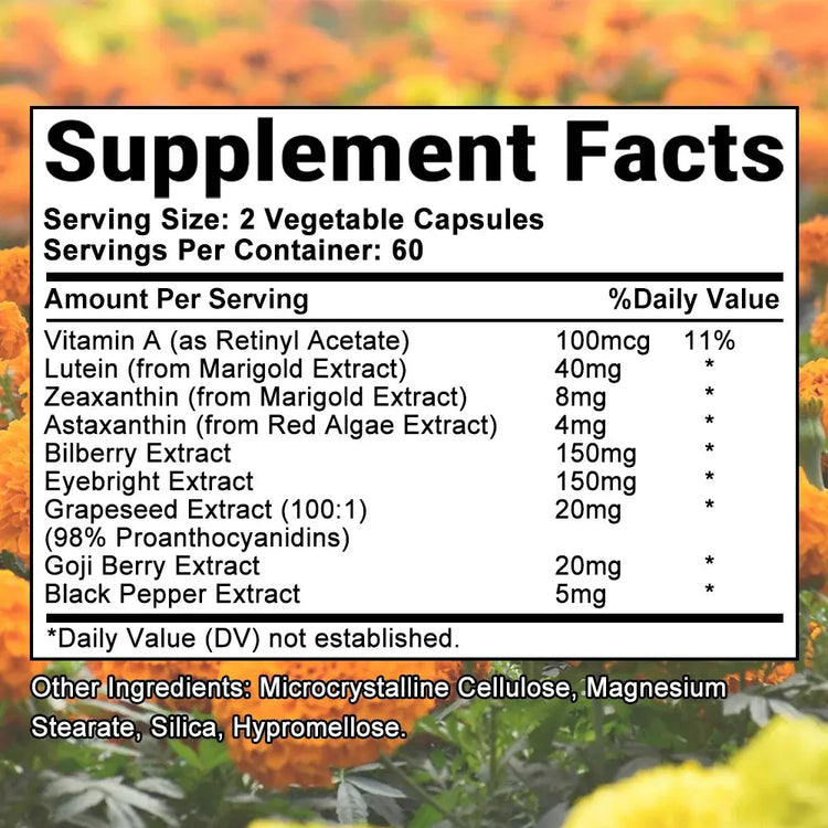 Lutein Eye + Vitamins - 9 in 1 Zeaxanthin Eyebright Bilberry Supplement Retina Eye Lens Healthy Night Vision Roksy