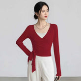Slim-Fit Long-Sleeve Yoga Top with Straps THRIXINE