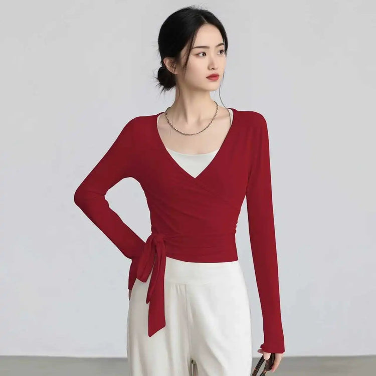 Slim-Fit Long-Sleeve Yoga Top with Straps THRIXINE