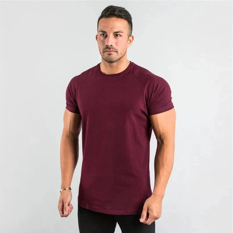 T Shirt Men Casual Short Sleeve Muscle Joggers Bodybuilding Tshirt Male Gym Fitness Tops Tee Streetwear Slim Fit Summer T-shirt MANDOTOS