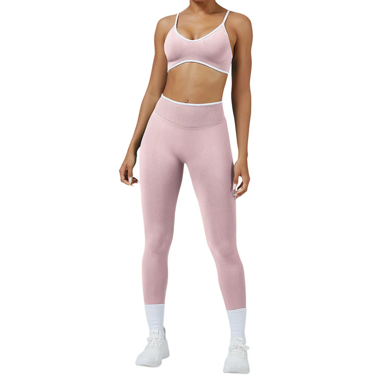Sculpting Color Block Yoga Set with Tummy Control Shorts Pi-Mart