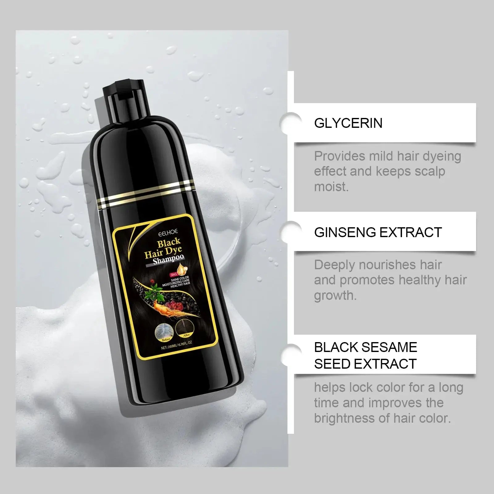 3 In 1 Hair Dye Black Shampoo Gray Hair to Dark Brown Black Repair Dry Hair Deep Nourishing Cleaning Restoration Hair Care Roksy