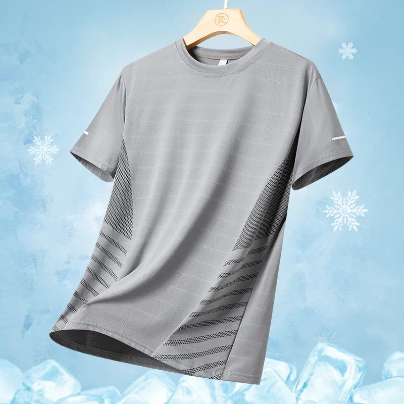 Running T-shirt Men Summer Ice Silk Thin Top Reflective Printing Quick Dry Short Sleeve Breathable Fitness Sports T-shirt 5XL Pi-Mart