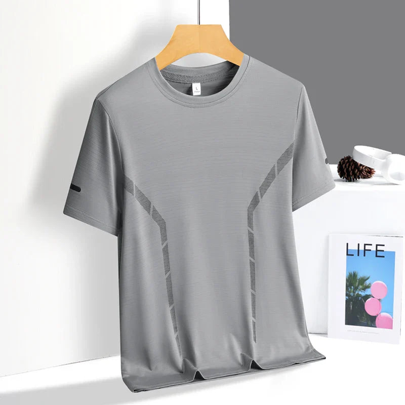 Running T-shirt Men Summer Ice Silk Thin Top Reflective Printing Quick Dry Short Sleeve Breathable Fitness Sports T-shirt 5XL Pi-Mart