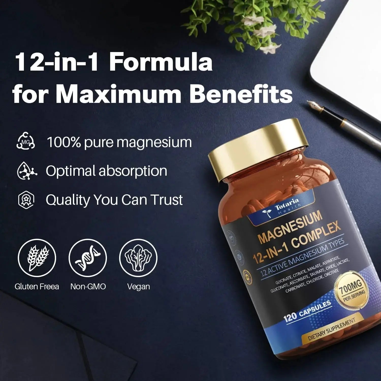 Magnesium Complex 700mg 12 in 1 Magnesium Supplement with Glycinate Citrate Malate Oxide Taurate Aspartate Orotate Magnesium Roksy