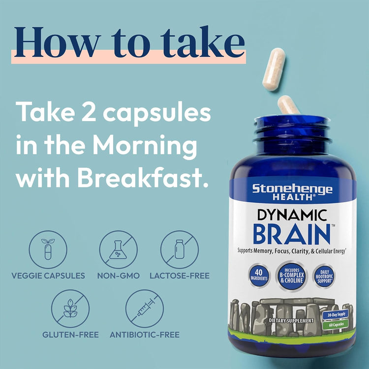 Stonehenge Health Dynamic Brain Supplement – Memory, Focus Mental Clarity | 60 Capsules Ballimart