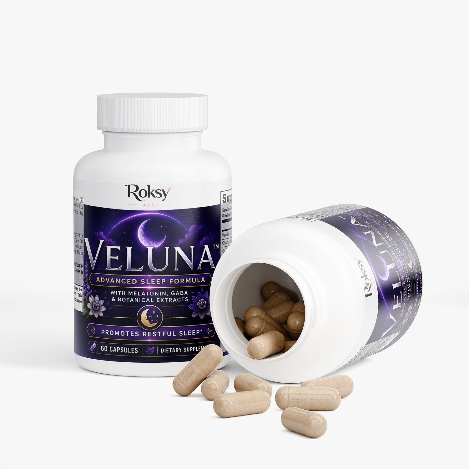 Veluna Advanced Sleep Formula | Melatonin GABA Valerian Chamomile L-Tryptophan | Restful Sleep Support | 60 Capsules Roksy