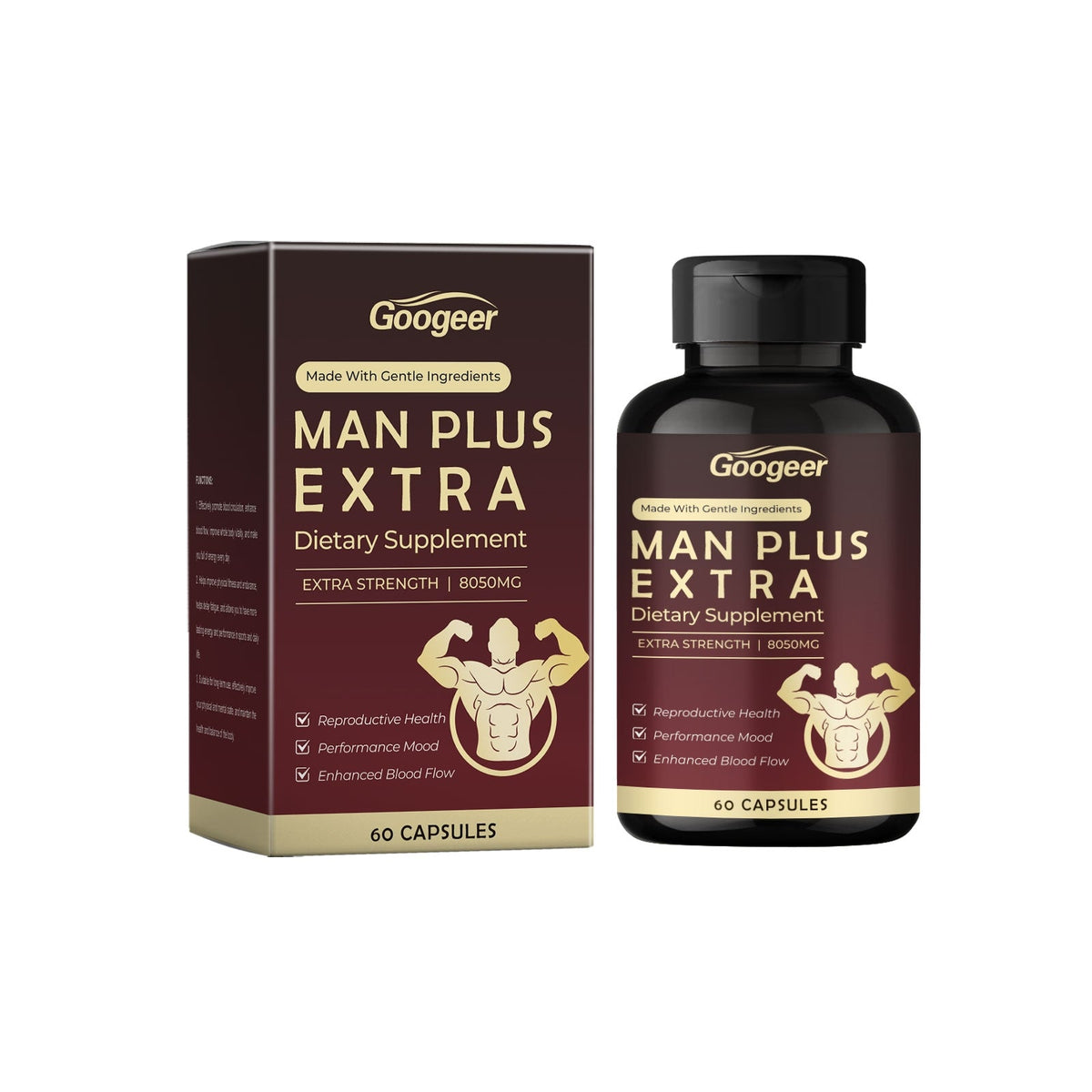 Man Plus Extra Strength 8050mg 2 Pack | 120 Capsules | Reproductive Health Performance and Blood Flow | Exp 2028 Roksy