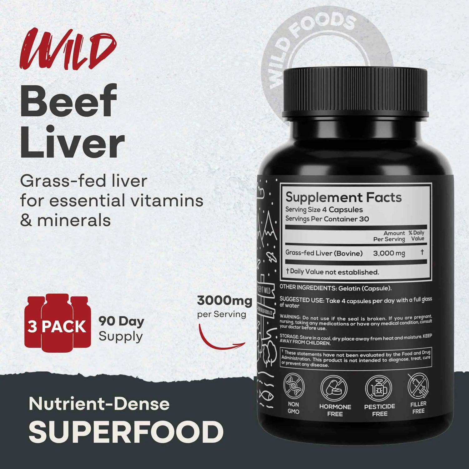 Grass-Fed Beef Liver Capsules, 30 servings – Vitality & Immune Boost from Ancestral Nutrition Wild Foods