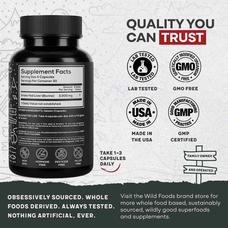 Grass-Fed Beef Liver Capsules, 30 servings – Vitality & Immune Boost from Ancestral Nutrition Wild Foods