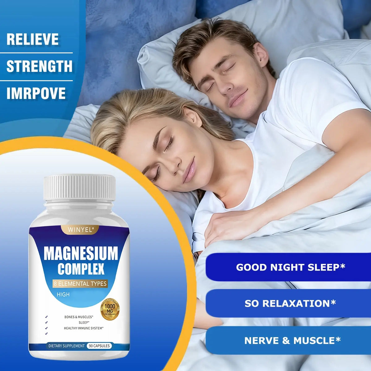 MAGNESIUM COMPLEX Wellness Capsules With Malate & Glycinate And 8 ELEMENTAL MAGNESIUM, Supports Health 90 Capsules, Dietary Supplement. Roksy