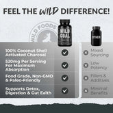 Activated Charcoal Capsules, 60 servings - Made from 100% Organic Coconuts Wild Foods