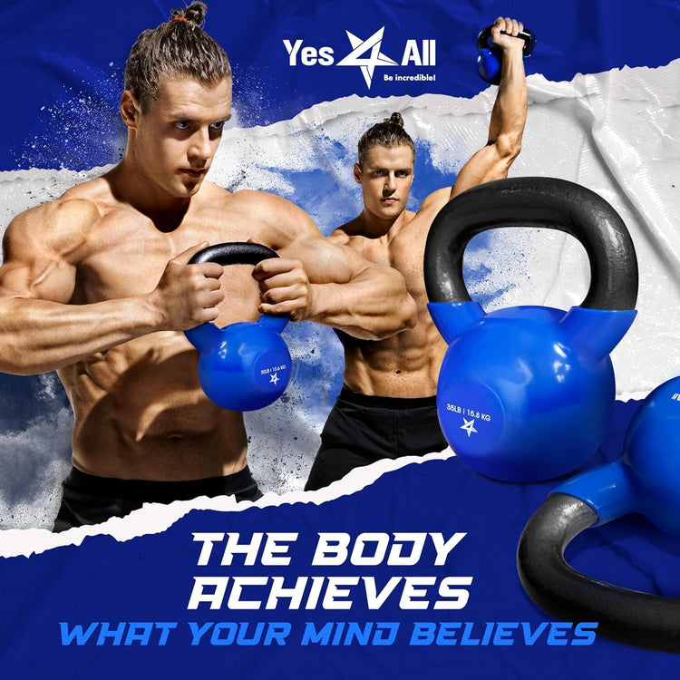 Kettlebell, 5-100 LB Vinyl Coated Cast Iron Strength Training Kettlebells for Home Gym Exercises, Fitness, Full Body Workout Equipment, Push Ups, and Grip Strength Berry Charmz