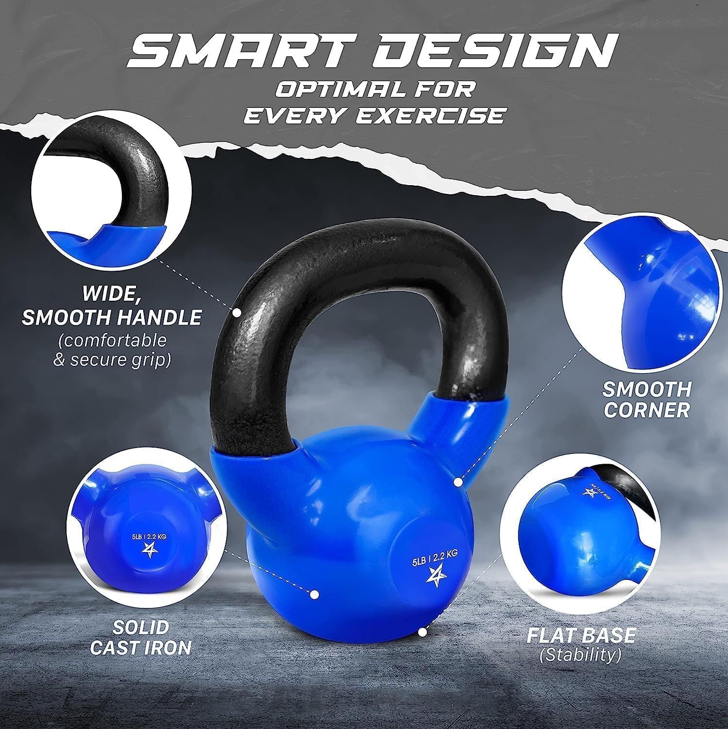Kettlebell, 5-100 LB Vinyl Coated Cast Iron Strength Training Kettlebells for Home Gym Exercises, Fitness, Full Body Workout Equipment, Push Ups, and Grip Strength Berry Charmz