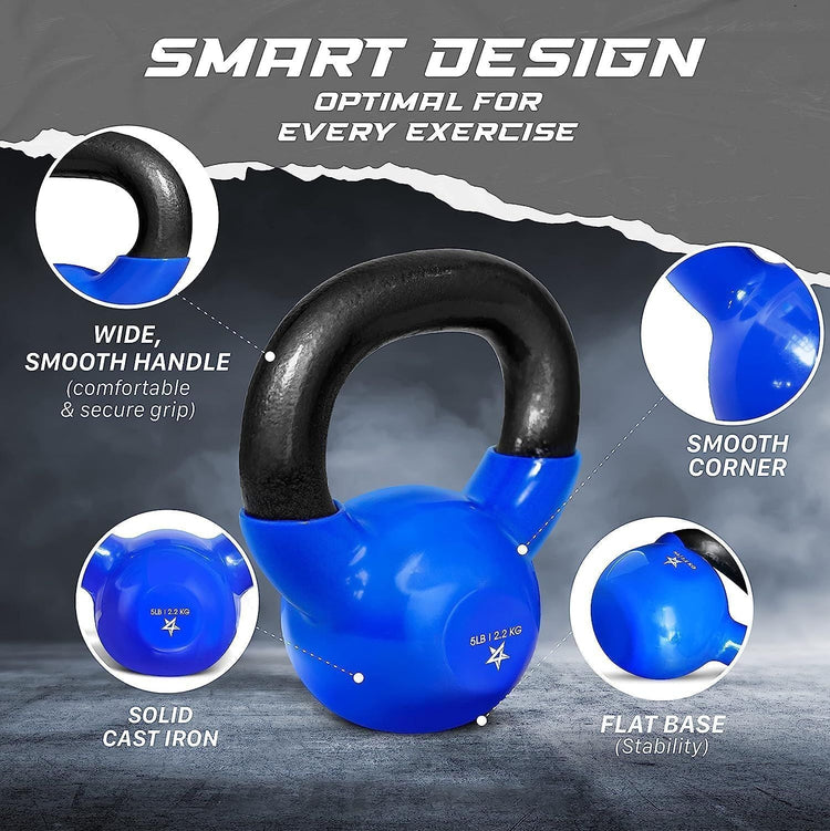 Kettlebell, 5-100 LB Vinyl Coated Cast Iron Strength Training Kettlebells for Home Gym Exercises, Fitness, Full Body Workout Equipment, Push Ups, and Grip Strength Berry Charmz