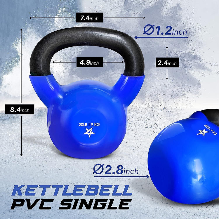 Kettlebell, 5-100 LB Vinyl Coated Cast Iron Strength Training Kettlebells for Home Gym Exercises, Fitness, Full Body Workout Equipment, Push Ups, and Grip Strength Berry Charmz