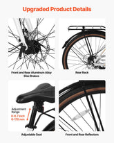 Hybrid Bike, Lightweight Aluminum Frame Bike, 700c Wheel Men Women Hybrid Bicycle, Step-Over Adult Urban City Commuter Bikes, with 24-Speed Shimano Drivetrain, Alloy Adjustable Stem, Dual Brakes Berry Charmz